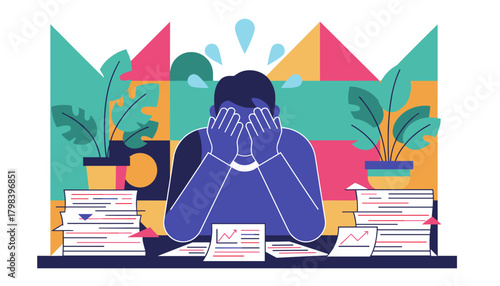Man overwhelmed by work stress and documentation suffering professional burnout