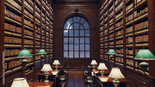 Elegant Vintage Library Interior with Warm Lighting