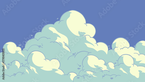 Vector illustration of cumulus clouds in a clear blue sky