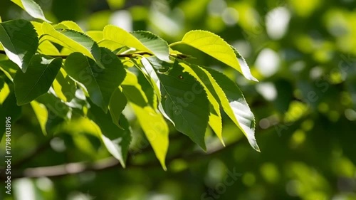 Close-up of Lush Green Leaves Swaying Gently in the Sunlight with a nature background