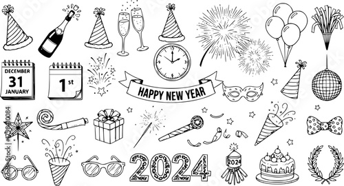 New Year's Eve Doodle Collection: Hand-Drawn Celebration Icons