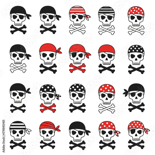 Collection of Pirate Skull and Crossbones Illustrations.