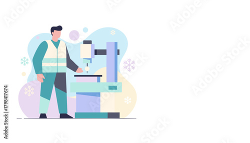 Engineer operates industrial precision machinery in a modern manufacturing setting illustration