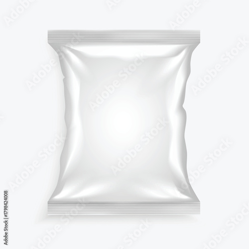 Blank Foil Snack Packaging Mockup – White Plastic Pouch Template