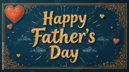 Illustrative father's day greeting card with heart accents and sunburst details