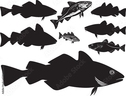 Solid black silhouette vector of Atlantic Cod