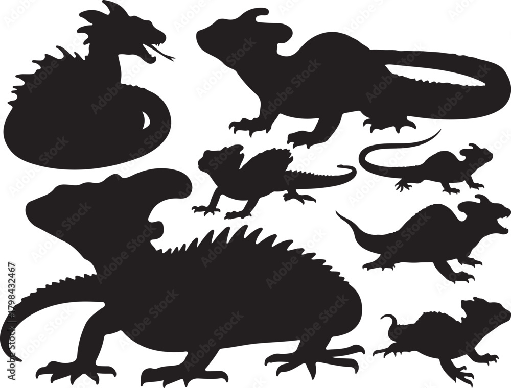 Obraz premium Solid black silhouette vector of Basilisk 