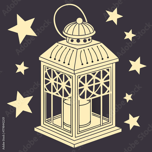 Vintage lantern with stars on a dark background illustration light lamp