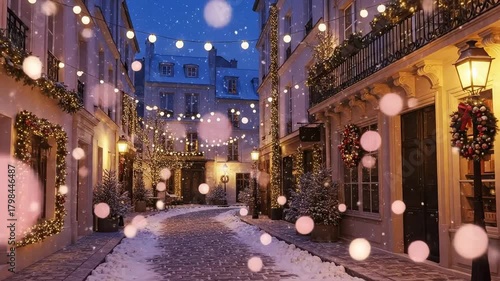 Wallpaper Mural Magical Winter Evening Streetscape with Snow and Lights in Charming European Village Torontodigital.ca