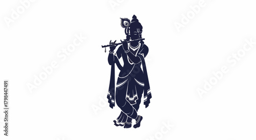 Lord krishna plays the flute peacefully in a serene temple, radiating divine energy and spiritual harmony during a religious ceremony.