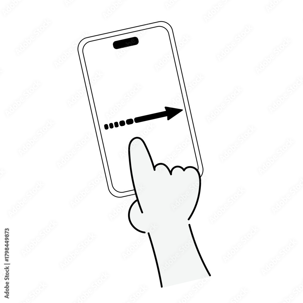 Obraz premium スマホを右にスワイプする操作イラスト