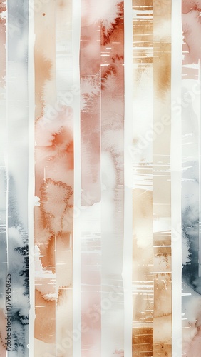 Abstract watercolor stripes in earthy tones create a modern, artistic background with a blend of warm and cool colors.
