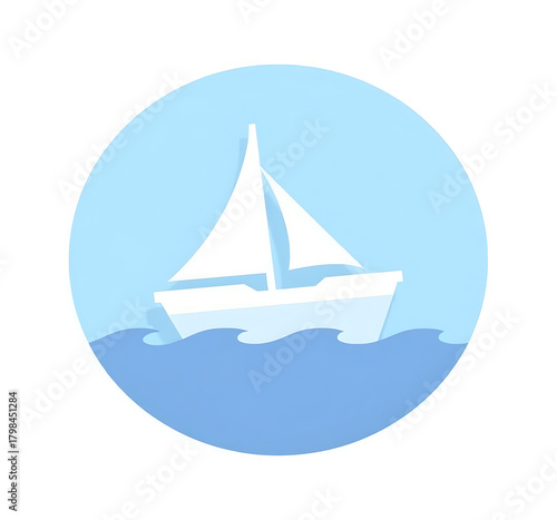 Icon of a white sailing ship isolated on a blue background