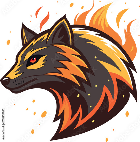 Dynamic Fiery Wolf Mascot Design Radiating Intense Energy and Powerful Spirit with a Blazing Flame Motif