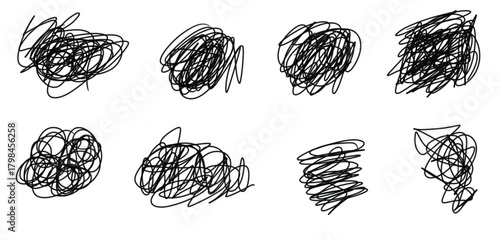 Vector Collection of Abstract Black Hand-Drawn Scribble Circles