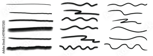 Black Hand-Drawn Underline Strokes Straight, Wavy, and Zigzag Lines