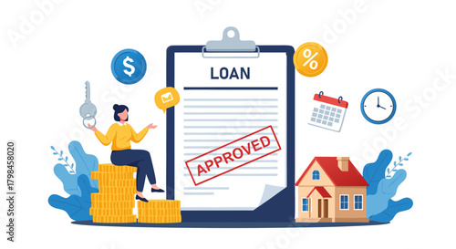 Mortgage loan approved concept with house and key, representing financial success and homeownership opportunity, symbolising a successful financial transaction and acquisition