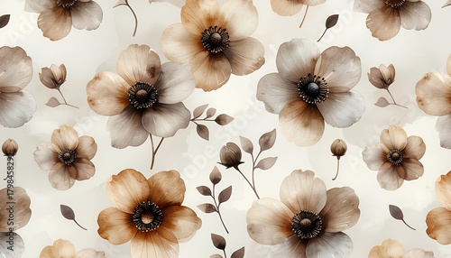 Seamless Watercolor Floral Pattern with Earthy Tones and Delicate Blooms.