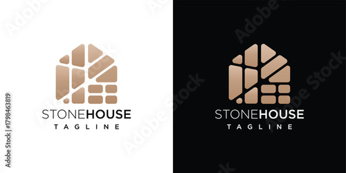 Stone house logo design vector icon illustration.	