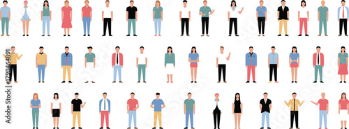 Diverse people avatar collection, flat vector illustration, modern characters, casual outfits, multicultural group, social community design, business and lifestyle icons