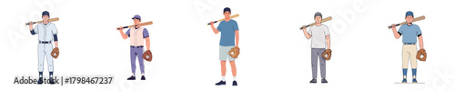 Baseball Characters Vector Flat Design – Standing Player Illustration Set