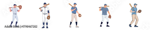 Baseball Characters Vector Flat Design – Standing Player Sport Illustration Collection