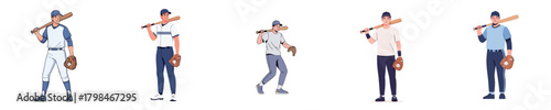 Baseball Characters Vector Flat Design – Standing Player Sport Illustration Set