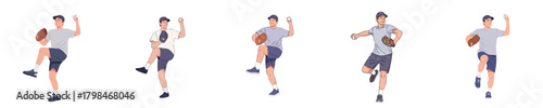 Flat Illustration Baseball Pitcher Training Poses Vector Set for Sports Practice
