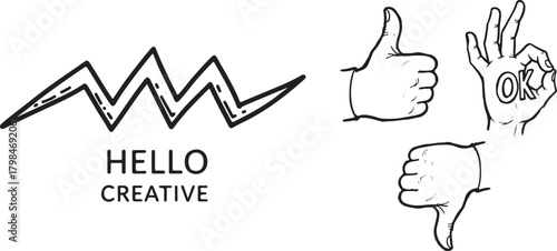 Hand-drawn Doodle Creativity Symbol and Feedback Gestures Black White Art