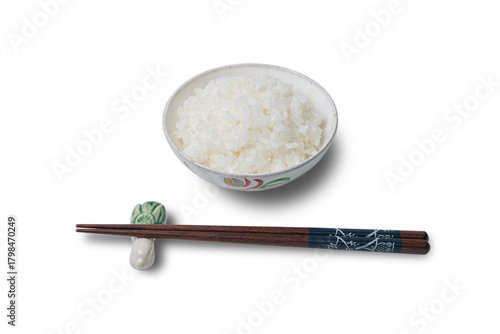 炊き立てご飯と箸置きに置かれたお箸