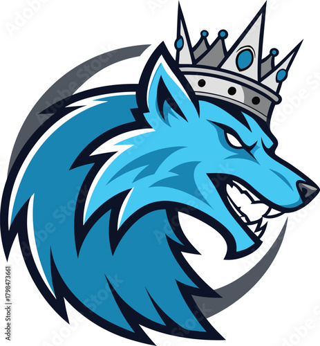 Wallpaper Mural Dynamic illustration of a majestic blue wolf's head wearing a crown, embodying strength and leadership for sports or branding Torontodigital.ca