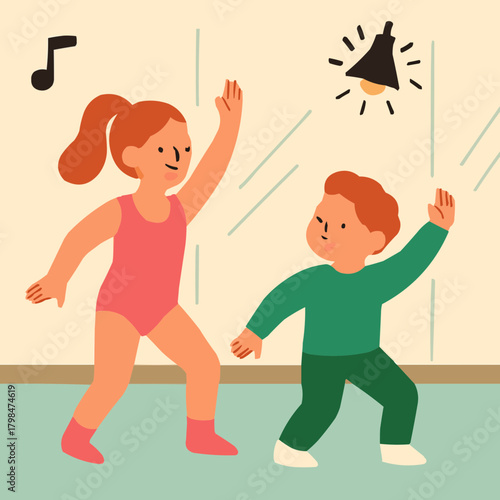 Big Sister Teaching Dance Moves Flat Vector Illustration