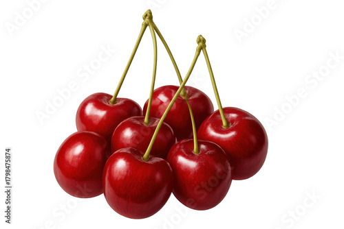 Wallpaper Mural Fresh bright red ripe cherries with green stems, healthy sweet organic fruit for summer desserts and snacks on transparent background Torontodigital.ca