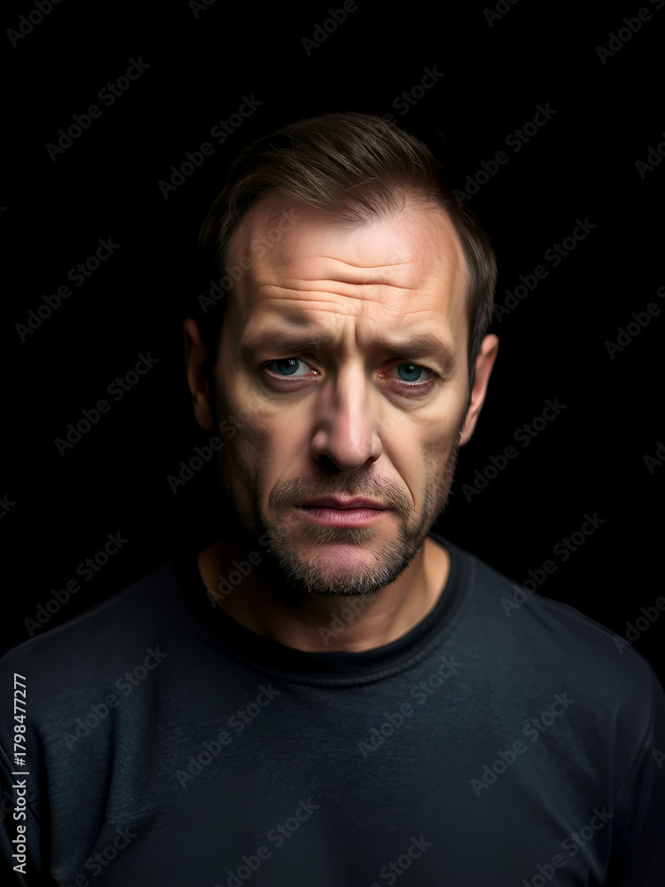 Obraz premium Man suffering from mental illness on black background. Dissociative identity disorder