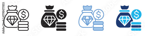 Money bag icon set multiple style collection