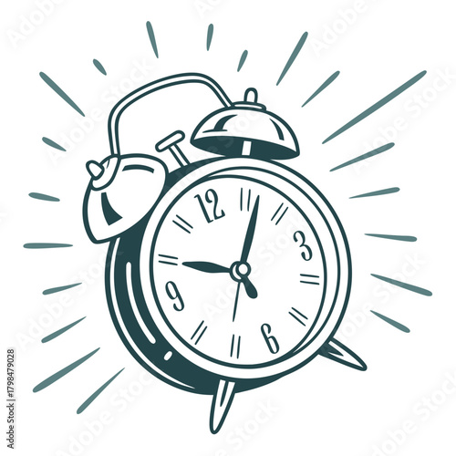 Vintage Alarm Clock Ringing with Sunburst Effect time retro