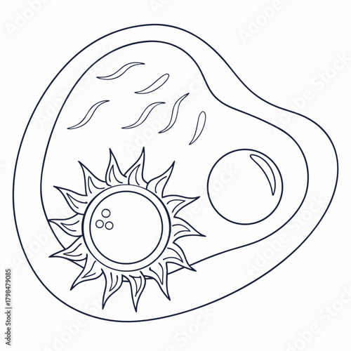 Outline of a fried egg with a sun and sperm food breakfast