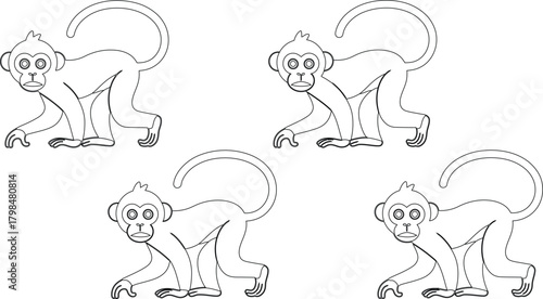 Simple Monkey Outlines Arranged in a Pattern, Ready to be Colored, Black and White