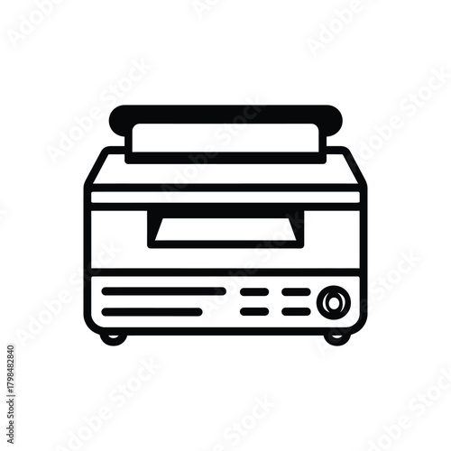 Printing black outline icon and white background design.