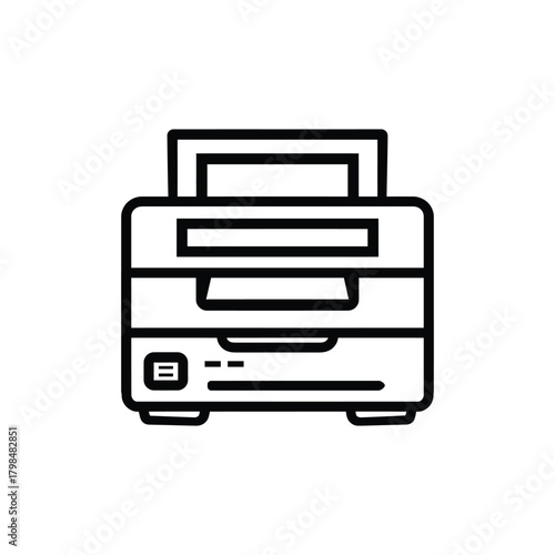 Printing black outline icon and white background design.