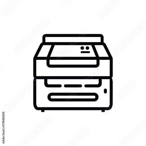Printing black outline icon and white background design.