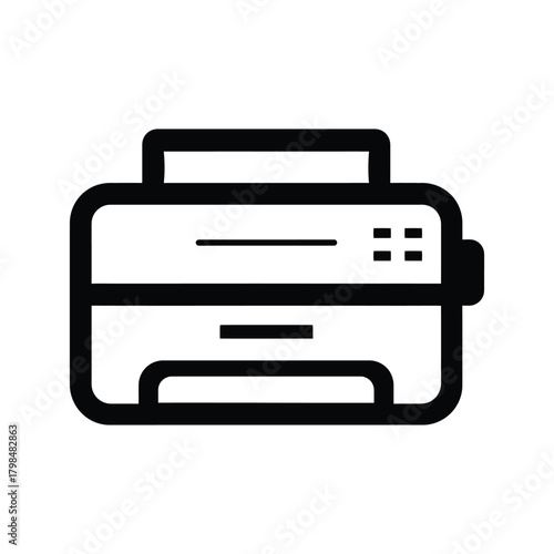 Printing black outline icon and white background design.