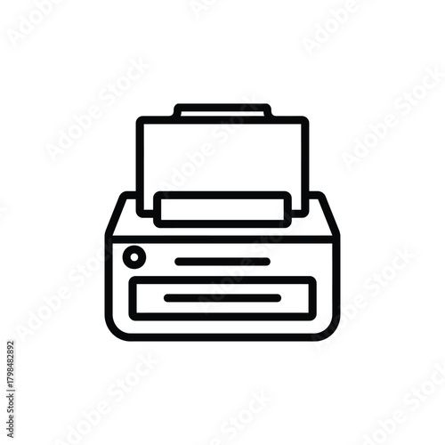 Printing black outline icon and white background design.