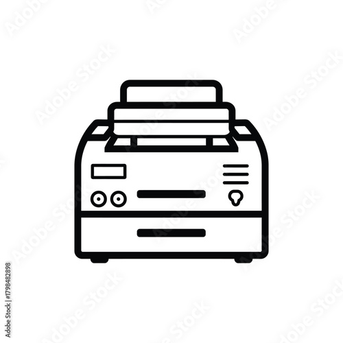 Printing black outline icon and white background design.