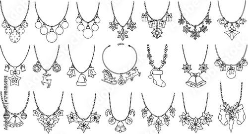 Festive Christmas Jewelry Collection: Black and White Line Art