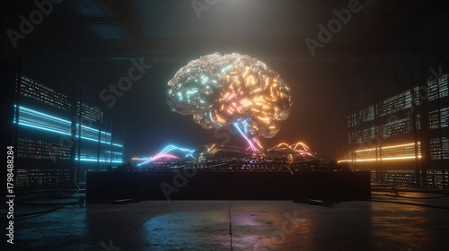 The prefrontal cortex visualized as a command center, weighing conflicting data to make a rational decision.