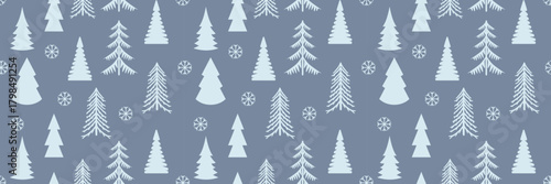 Christmas seamless banner with fir trees and snowflakes