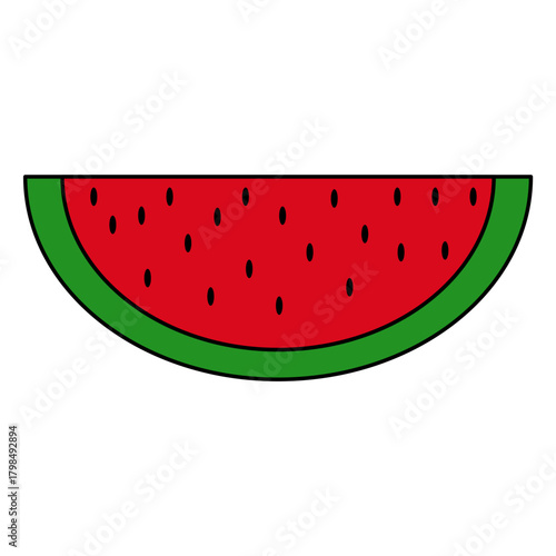 Watermelon slice with red flesh and green rind, fresh and juicy summer fruit