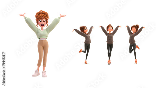 cartoon vector of young woman jumping for joy
