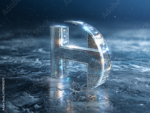 Sparkling letter H shimmers with icy elegance, ideal for sophisticated branding, modern design projects, and high tech themes, bringing a touch of cool glamor